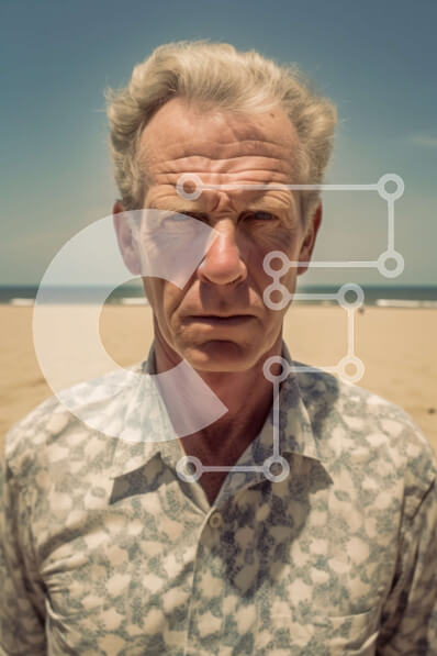 Σετ των 2 Intra Συλλεκτικό Ξύλινο Παζλ Plywood  4mm - Σοβαρός ηλικιωμένος στην παραλία, κοιτάζοντας τον ωκεανό Σε Ξύλινο Κουτί - Διαστάσεις: 10x10 cm – 25 κομμάτια