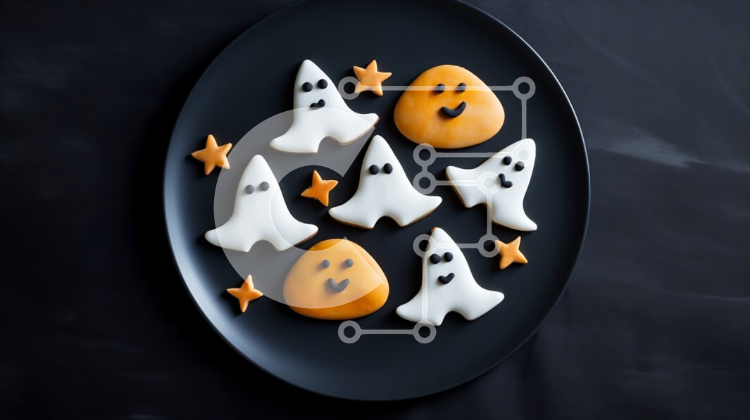 Σετ των 2 Intra Συλλεκτικό Ξύλινο Παζλ Plywood  4mm - Μπισκότα με θέμα το Halloween σε ένα μαύρο πιάτο Σε Ξύλινο Κουτί - Διαστάσεις: 10x10 cm – 25 κομμάτια