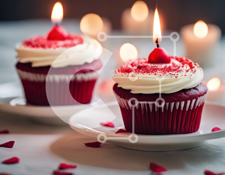 Σετ των 2 Intra Συλλεκτικό Ξύλινο Παζλ Plywood  4mm - Κόκκινα cupcakes με αναμμένα κεριά σε λευκά πιάτα Σε Ξύλινο Κουτί - Διαστάσεις: 10x10 cm – 25 κομμάτια