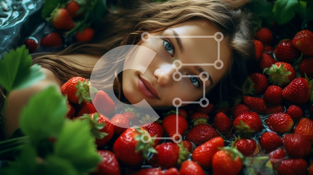 Intra Συλλεκτικό Ξύλινο Παζλ Plywood  4mm - Όμορφη εικόνα γυναίκας που χαλαρώνει σε ένα κρεβάτι με φράουλες Σε Ξύλινο Κουτί - Διαστάσεις Puzzle: 10x10 cm – 25 κομμάτια