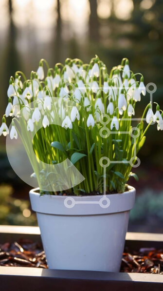 Σετ των 2 Intra Συλλεκτικό Ξύλινο Παζλ Plywood  4mm - Λουλούδια Snowdrop σε Λευκή γλάστρα σε εξωτερικό ξύλινο πάγκο Σε Ξύλινο Κουτί - Διαστάσεις: 10x10 cm – 25 κομμάτια