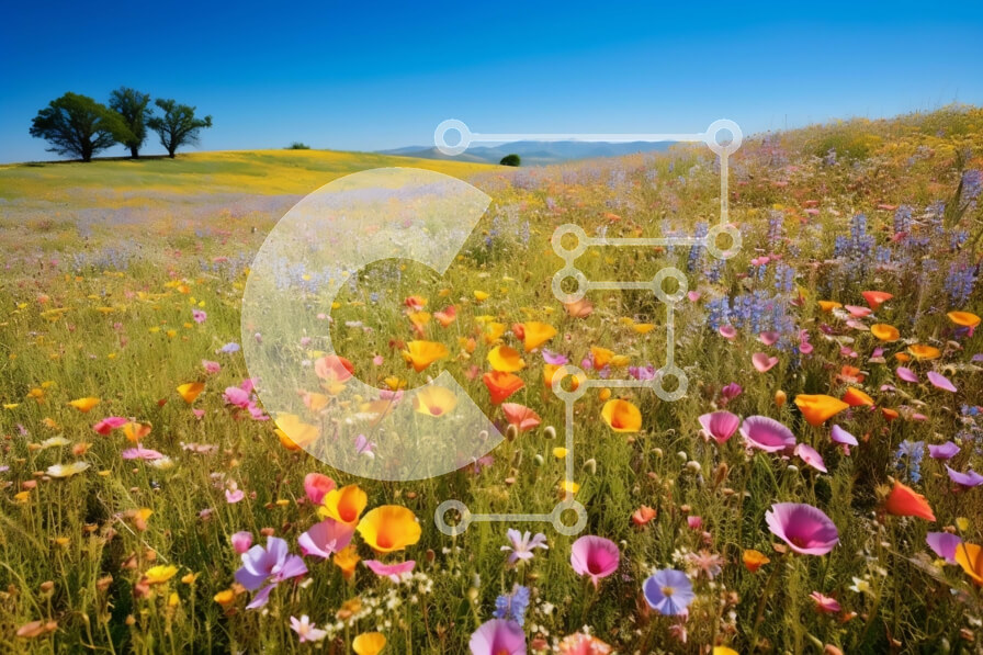 Intra Συλλεκτικό Ξύλινο Παζλ Plywood  4mm - Όμορφη εικόνα ενός χωραφιού με αγριολούλουδα με καθαρό μπλε ουρανό Σε Ξύλινο Κουτί - Διαστάσεις: 10x10 cm – 25 κομμάτια