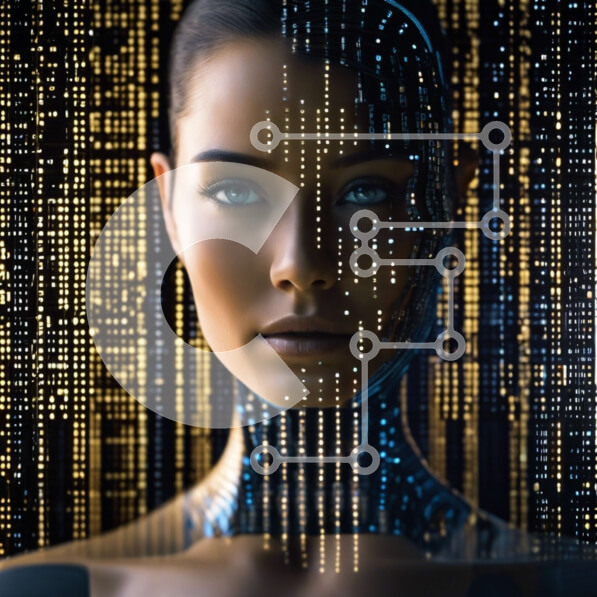 Intra Συλλεκτικό Ξύλινο Παζλ Plywood  4mm - Φουτουριστικό AI ή πρόσωπο ρομπότ σε ψηφιακές γραμμές Σε Ξύλινο Κουτί - Διαστάσεις Puzzle: 10x10 cm – 25 κομμάτια