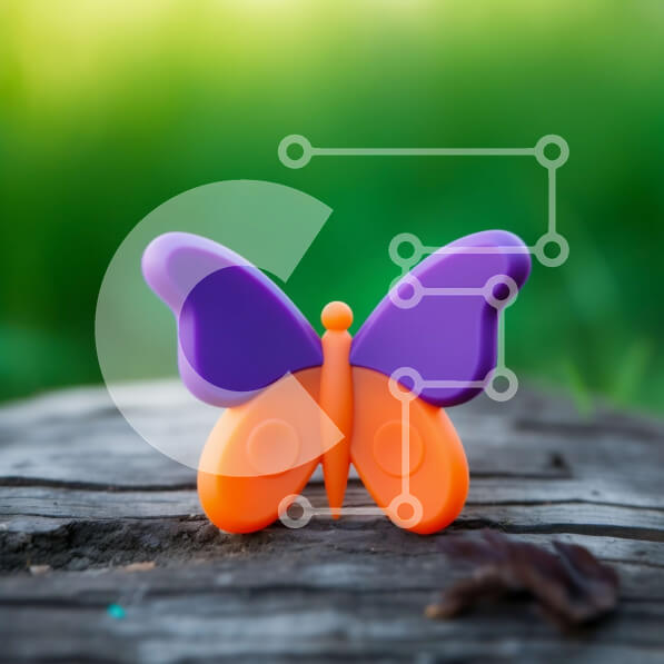 Intra Συλλεκτικό Ξύλινο Παζλ Plywood  4mm - Μωβ και πορτοκαλί παιχνίδι πεταλούδας σε παλιά ξύλινα έπιπλα Σε Ξύλινο Κουτί - Διαστάσεις Puzzle: 10x10 cm – 25 κομμάτια