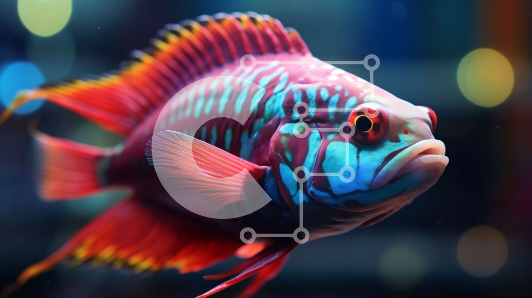 Intra Συλλεκτικό Ξύλινο Παζλ Plywood  4mm - Πολύχρωμα ψάρια που κολυμπούν σε μια δεξαμενή Σε Ξύλινο Κουτί - Διαστάσεις: 10x10 cm – 25 κομμάτια