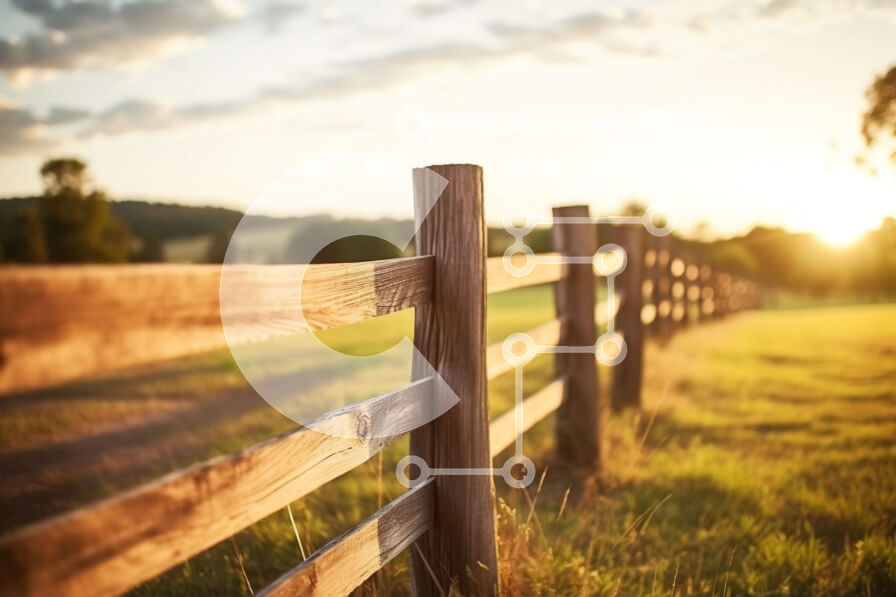 Intra Συλλεκτικό Ξύλινο Παζλ Plywood  4mm - Γαλήνιο τοπίο ηλιοβασιλέματος με ξύλινο φράχτη σε αγροτική περιοχή Σε Ξύλινο Κουτί - Διαστάσεις: 10x10 cm – 25 κομμάτια