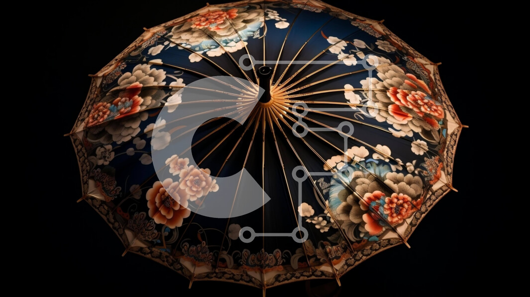 Intra Συλλεκτικό Ξύλινο Παζλ Plywood  4mm - Πολύχρωμη λουλουδάτη ομπρέλα σε σκούρο φόντο Σε Ξύλινο Κουτί - Διαστάσεις Puzzle: 10x10 cm – 25 κομμάτια