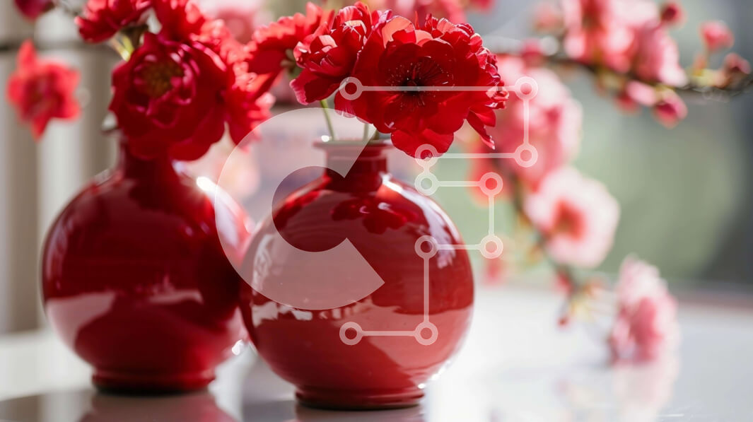 Intra Συλλεκτικό Ξύλινο Παζλ Plywood  4mm - Κόκκινα βάζα με λουλούδια στο τραπέζι Σε Ξύλινο Κουτί - Διαστάσεις Puzzle: 10x10 cm – 25 κομμάτια