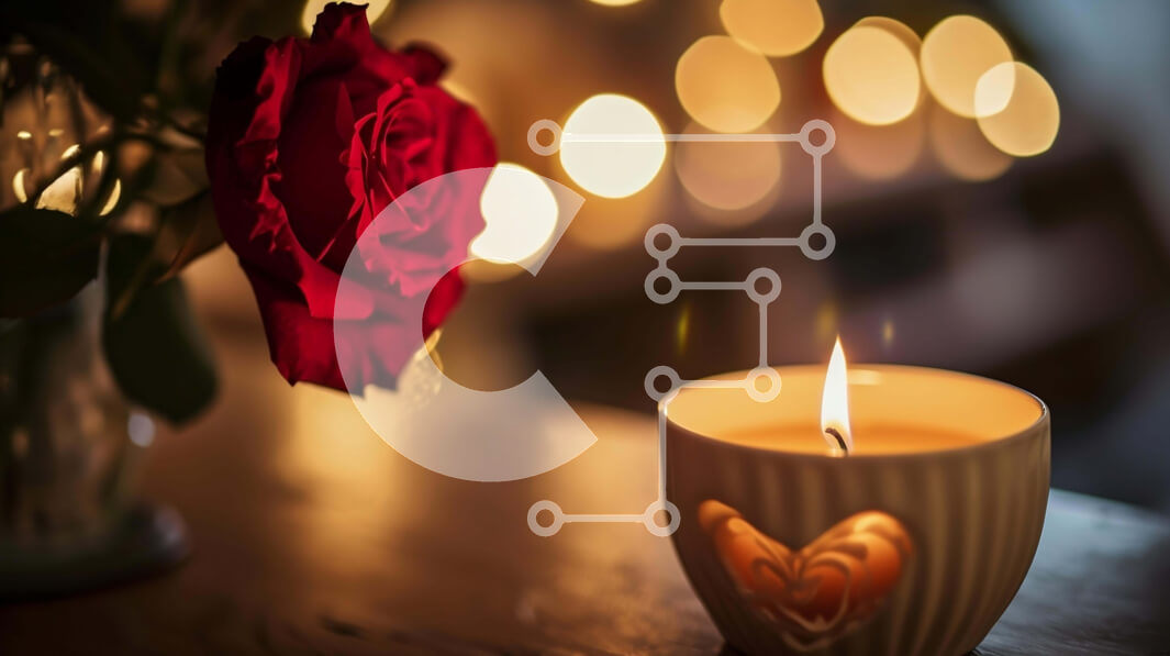 Intra Συλλεκτικό Ξύλινο Παζλ Plywood  4mm - Ρομαντική σύνθεση κεριού και τριαντάφυλλου με φώτα Bokeh Σε Ξύλινο Κουτί - Διαστάσεις Puzzle: 10x10 cm – 25 κομμάτια