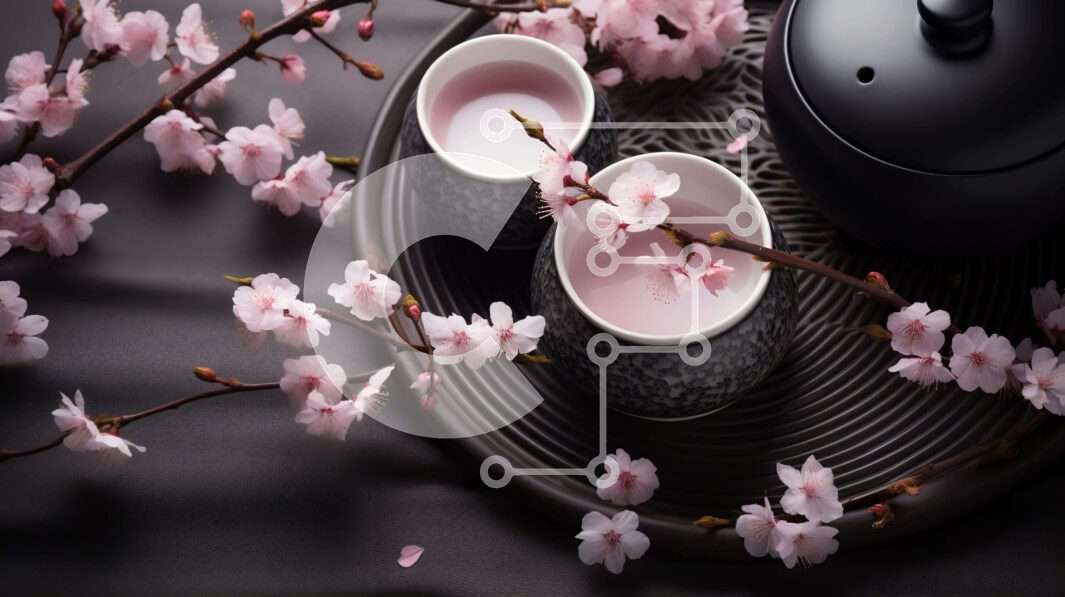 Σετ των 2 Intra Συλλεκτικό Ξύλινο Παζλ Plywood  4mm - Φλιτζάνια τσαγιού και ροζ άνθη στο μαύρο πιάτο Σε Ξύλινο Κουτί - Διαστάσεις: 10x10 cm – 25 κομμάτια