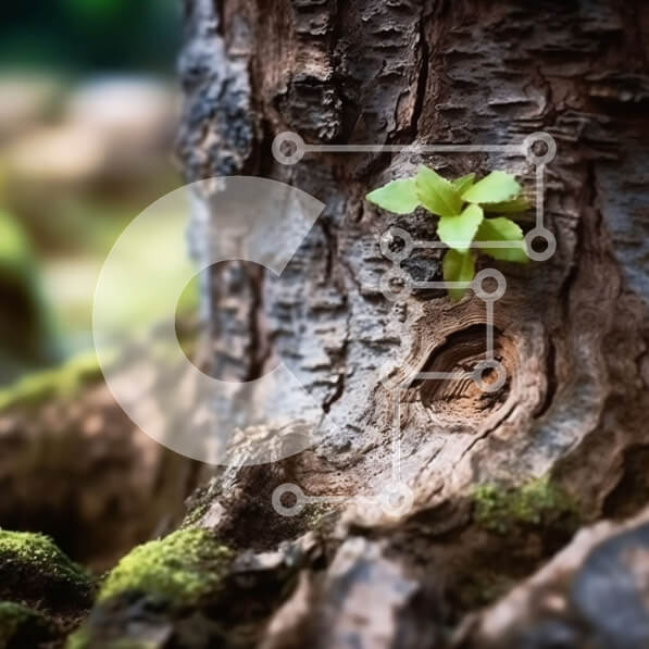 Intra Συλλεκτικό Ξύλινο Παζλ Plywood  4mm - Όμορφη εικόνα ενός μικρού φυτού που αναπτύσσεται από έναν κορμό δέντρου σε ένα δάσος Σε Ξύλινο Κουτί - Διαστάσεις: 10x10 cm – 25 κομμάτια