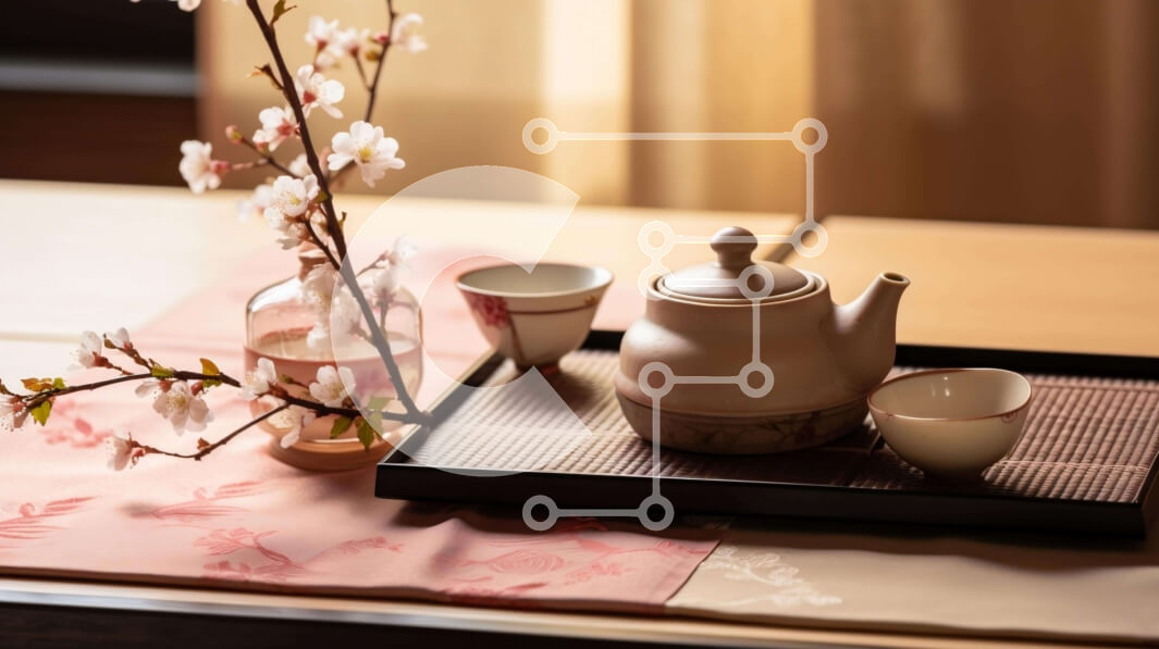 Σετ των 2 Intra Συλλεκτικό Ξύλινο Παζλ Plywood  4mm - Σετ τσαγιού με φλιτζάνια και λουλούδια σε δίσκο Σε Ξύλινο Κουτί - Διαστάσεις: 10x10 cm – 25 κομμάτια