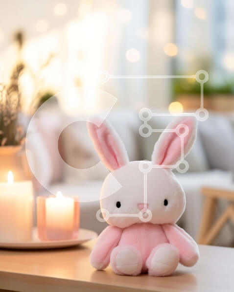 Intra Συλλεκτικό Ξύλινο Παζλ Plywood  4mm - Ροζ λαγουδάκι γεμιστό ζώο με κεριά στο τραπέζι Σε Ξύλινο Κουτί - Διαστάσεις: 10x10 cm – 25 κομμάτια