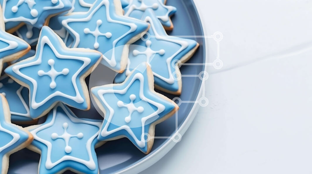 Σετ των 2 Intra Συλλεκτικό Ξύλινο Παζλ Plywood  4mm - Πιάτο με μπισκότα σε σχήμα μπλε και λευκού αστεριού Σε Ξύλινο Κουτί - Διαστάσεις: 10x10 cm – 25 κομμάτια