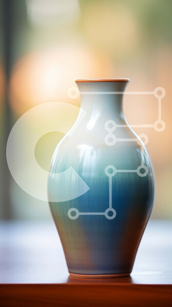 Intra Συλλεκτικό Ξύλινο Παζλ Plywood  4mm - Λευκό, μπλε και πορτοκαλί βάζο σε ανοιχτό ξύλινο τραπέζι Σε Ξύλινο Κουτί - Διαστάσεις Puzzle: 10x10 cm – 25 κομμάτια