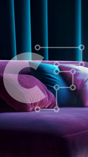 Intra Συλλεκτικό Ξύλινο Παζλ Plywood  4mm - Άνετος μωβ καναπές σε ένα σκοτεινό δωμάτιο με κουρτίνες και μαξιλάρια Σε Ξύλινο Κουτί - Διαστάσεις Puzzle: 10x10 cm – 25 κομμάτια