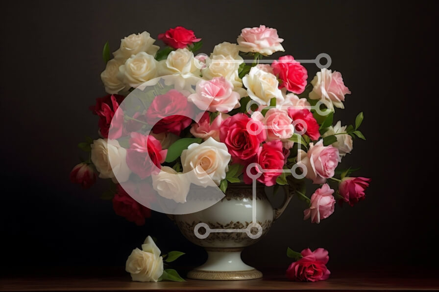 Intra Συλλεκτικό Ξύλινο Παζλ Plywood  4mm - Κομψή και ρομαντική εικόνα με ροζ και λευκά τριαντάφυλλα σε ένα βάζο σε ένα ξύλινο τραπέζι Σε Ξύλινο Κουτί - Διαστάσεις Puzzle: 10x10 cm – 25 κομμάτια