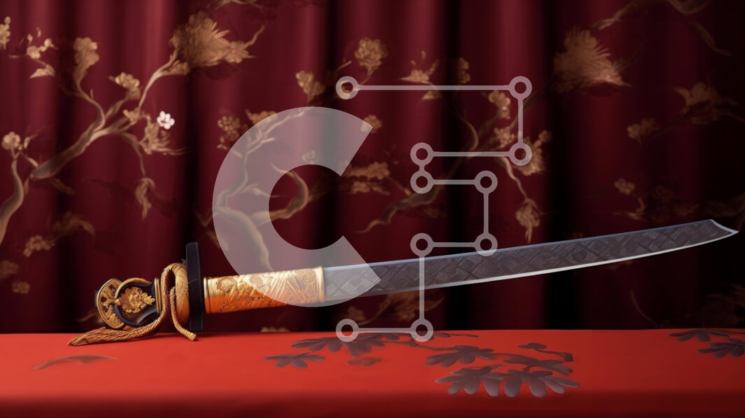 Intra Συλλεκτικό Ξύλινο Παζλ Plywood  4mm - Χρυσό σπαθί σε περίτεχνο κόκκινο τραπεζομάντιλο Σε Ξύλινο Κουτί - Διαστάσεις: 10x10 cm – 25 κομμάτια