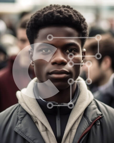 Intra Συλλεκτικό Ξύλινο Παζλ Plywood  4mm - Νεαρός μαύρος με σοβαρή έκφραση μπροστά στο πλήθος Σε Ξύλινο Κουτί - Διαστάσεις Puzzle: 10x10 cm – 25 κομμάτια