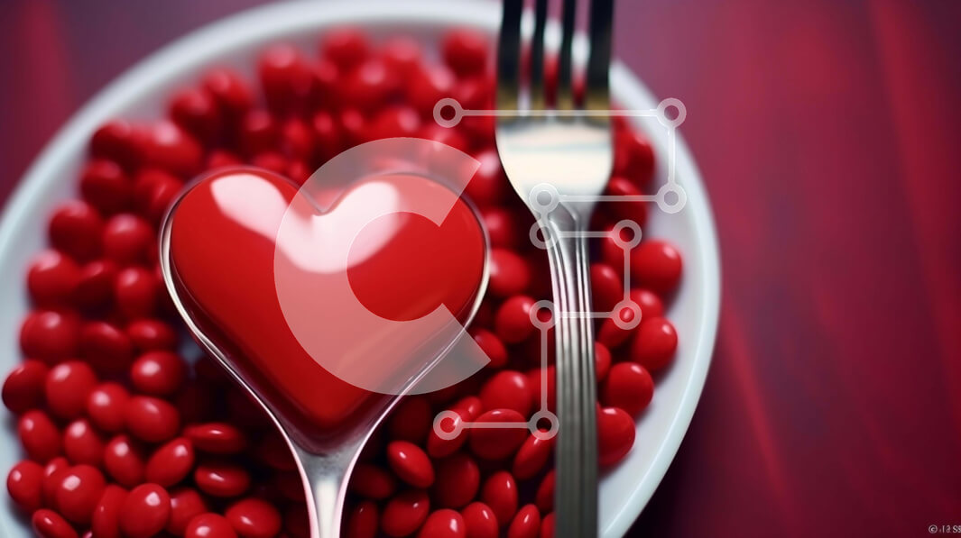 Σετ των 2 Intra Συλλεκτικό Ξύλινο Παζλ Plywood  4mm - Πιάτο του Αγίου Βαλεντίνου με πιρούνι, μαχαίρι και καραμέλες σε σχήμα καρδιάς Σε Ξύλινο Κουτί - Διαστάσεις: 10x10 cm – 25 κομμάτια