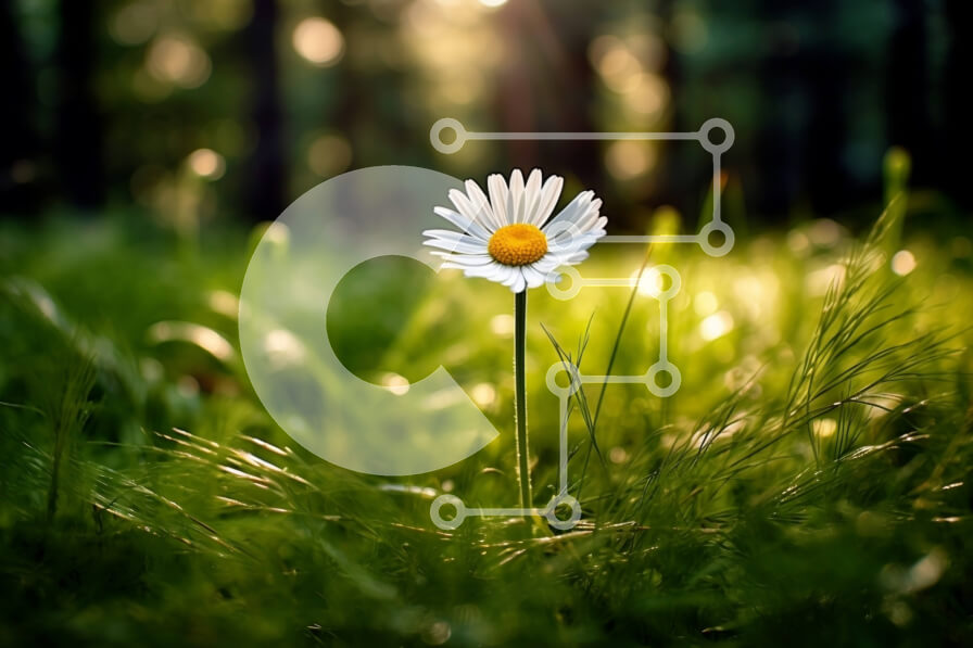 Intra Συλλεκτικό Ξύλινο Παζλ Plywood  4mm - Όμορφη εικόνα μιας λευκής μαργαρίτας σε ένα χωράφι με πράσινο γρασίδι Σε Ξύλινο Κουτί - Διαστάσεις: 10x10 cm – 25 κομμάτια