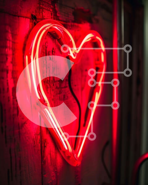 Intra Συλλεκτικό Ξύλινο Παζλ Plywood  4mm - Κόκκινη πινακίδα νέον σε σχήμα καρδιάς στον τοίχο Σε Ξύλινο Κουτί - Διαστάσεις Puzzle: 10x10 cm – 25 κομμάτια