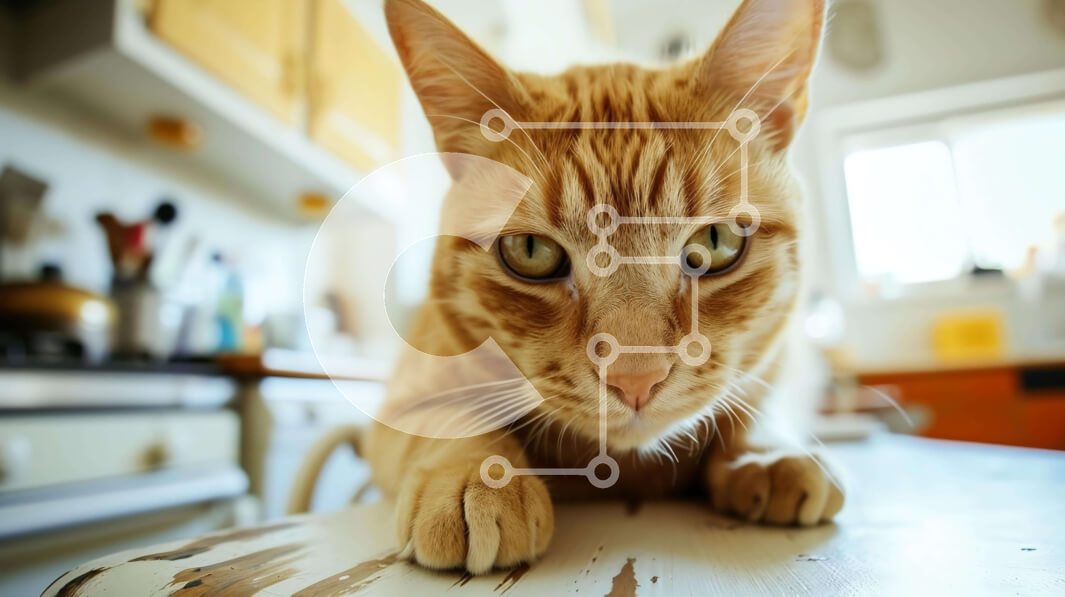 Intra Συλλεκτικό Ξύλινο Παζλ Plywood  4mm - Πορτοκαλί γάτα που κοιτάζει περίεργα την κάμερα στο τραπέζι της κουζίνας Σε Ξύλινο Κουτί - Διαστάσεις: 10x10 cm – 25 κομμάτια