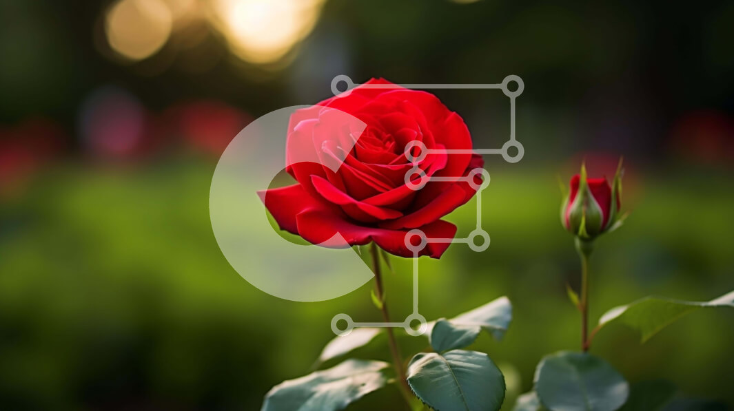 Intra Συλλεκτικό Ξύλινο Παζλ Plywood  4mm - Μονό κόκκινο τριαντάφυλλο σε ανοιχτό χωράφι με πράσινο φύλλωμα Σε Ξύλινο Κουτί - Διαστάσεις: 10x10 cm – 25 κομμάτια