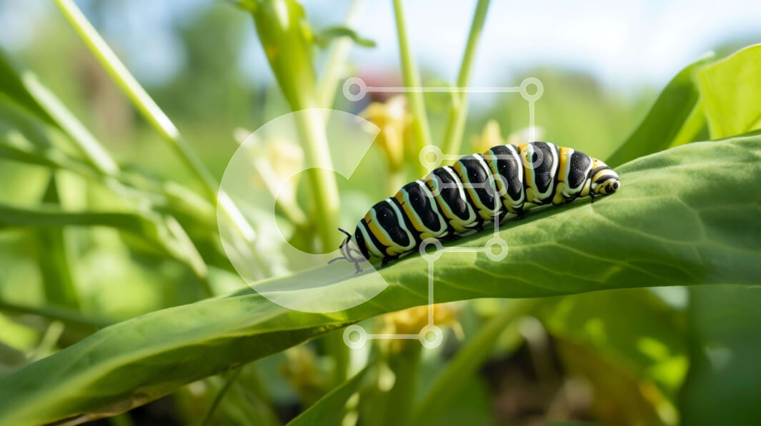 Intra Συλλεκτικό Ξύλινο Παζλ Plywood  4mm - Μαύρη και κίτρινη κάμπια στο φύλλο Σε Ξύλινο Κουτί - Διαστάσεις: 10x10 cm – 25 κομμάτια