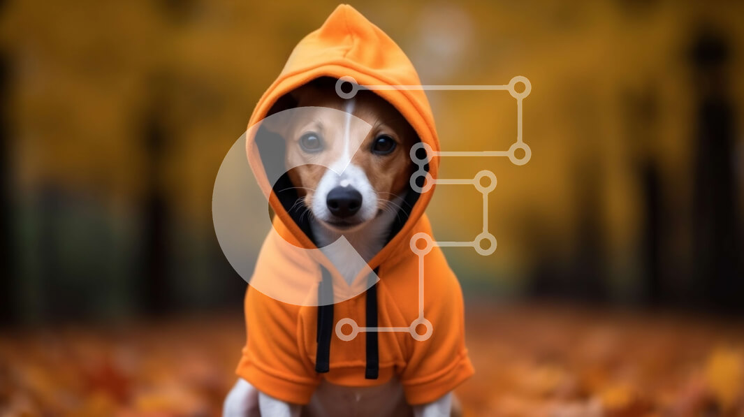 Intra Συλλεκτικό Ξύλινο Παζλ Plywood  4mm - Μικρό σκυλί που φοράει πορτοκαλί κουκούλα στα φθινοπωρινά φύλλα Σε Ξύλινο Κουτί - Διαστάσεις: 10x10 cm – 25 κομμάτια