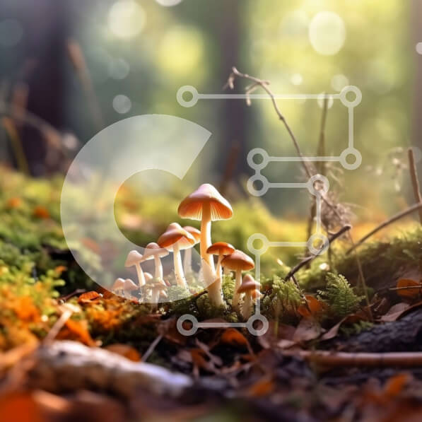 Intra Συλλεκτικό Ξύλινο Παζλ Plywood  4mm - Όμορφη εικόνα από μικρά πορτοκαλί μανιτάρια σε ένα ξέφωτο δάσους Σε Ξύλινο Κουτί - Διαστάσεις: 10x10 cm – 25 κομμάτια