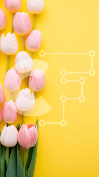 Σετ των 2 Intra Συλλεκτικό Ξύλινο Παζλ Plywood  4mm - Ροζ και άσπρο μπουκέτο τουλίπας σε κίτρινο φόντο Σε Ξύλινο Κουτί - Διαστάσεις: 10x10 cm – 25 κομμάτια