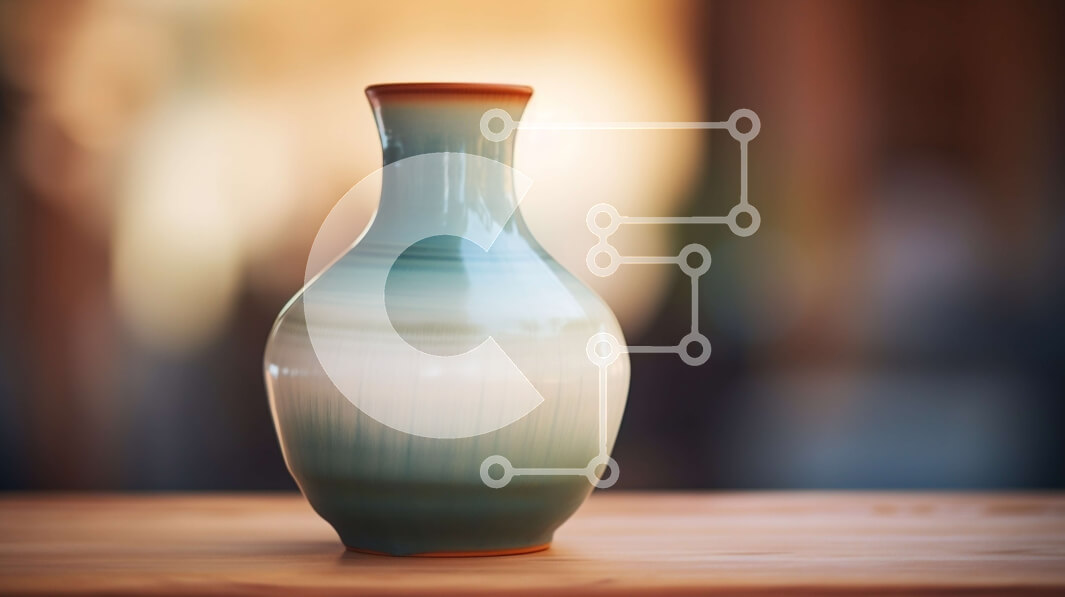 Intra Συλλεκτικό Ξύλινο Παζλ Plywood  4mm - Μπλε και άσπρο βάζο σε ημιτελές ξύλινο τραπέζι Σε Ξύλινο Κουτί - Διαστάσεις Puzzle: 10x10 cm – 25 κομμάτια