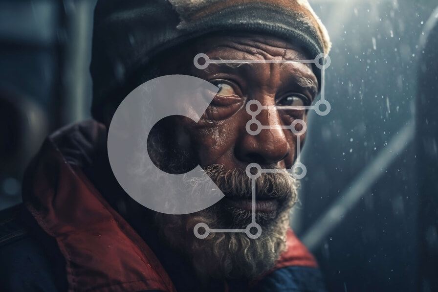 Intra Συλλεκτικό Ξύλινο Παζλ Plywood  4mm - Εικόνα ενός λυπημένου ηλικιωμένου άνδρα που στέκεται στη βροχή με καπέλο και γένια Σε Ξύλινο Κουτί - Διαστάσεις Puzzle: 10x10 cm – 25 κομμάτια