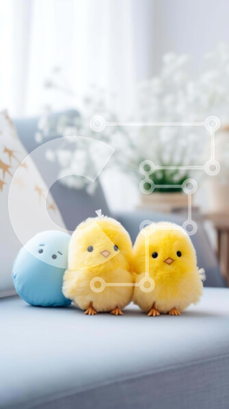 Intra Συλλεκτικό Ξύλινο Παζλ Plywood  4mm - Χαρούμενα γεμιστά κοτόπουλα σε μπλε καναπέ Σε Ξύλινο Κουτί - Διαστάσεις Puzzle: 10x10 cm – 25 κομμάτια