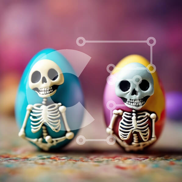 Intra Συλλεκτικό Ξύλινο Παζλ Plywood  4mm - Πασχαλινά αυγά σε σχήμα σκελετού σε πολύχρωμο φόντο Σε Ξύλινο Κουτί - Διαστάσεις: 10x10 cm – 25 κομμάτια