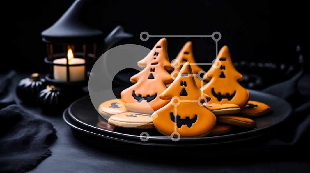 Intra Συλλεκτικό Ξύλινο Παζλ Plywood  4mm - Μπισκότα με θέμα το Halloween σε μαύρο τραπεζομάντιλο Σε Ξύλινο Κουτί - Διαστάσεις: 10x10 cm – 25 κομμάτια