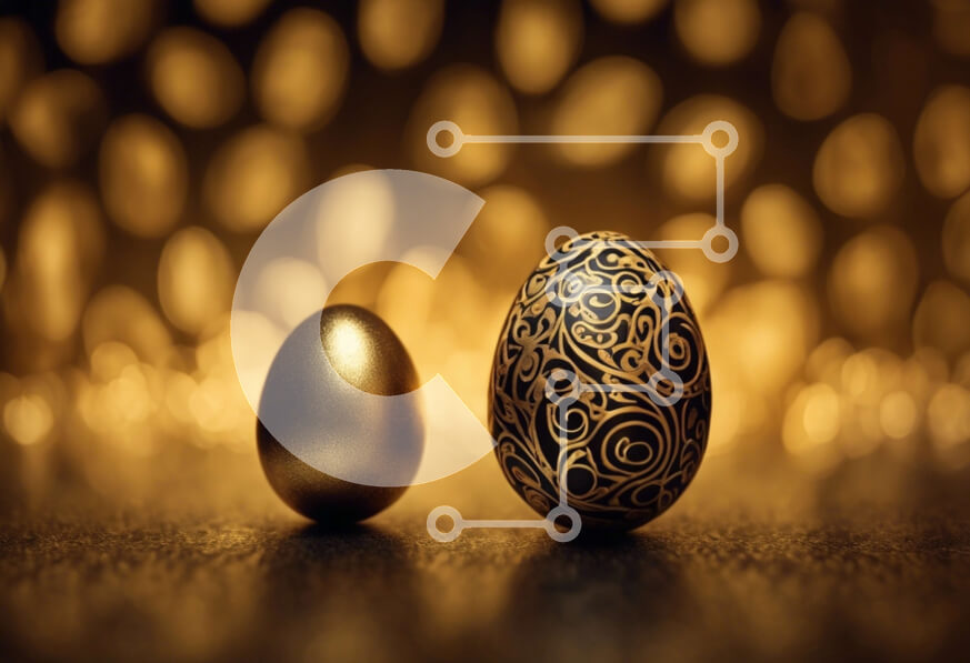 Intra Συλλεκτικό Ξύλινο Παζλ Plywood  4mm - Κομψά χρυσά πασχαλινά αυγά σε ξύλινο τραπέζι Σε Ξύλινο Κουτί - Διαστάσεις: 10x10 cm – 25 κομμάτια