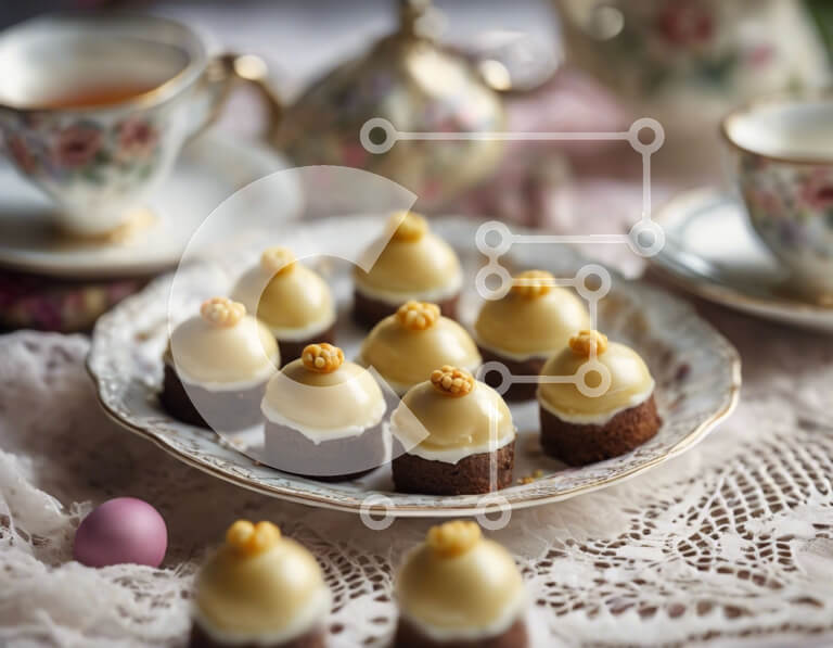 Σετ των 2 Intra Συλλεκτικό Ξύλινο Παζλ Plywood  4mm - Επιδόρπια με θέμα το Πάσχα με cupcakes, μπισκότα και γλυκά Σε Ξύλινο Κουτί - Διαστάσεις: 10x10 cm – 25 κομμάτια