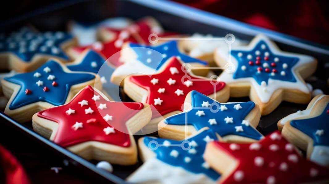 Intra Συλλεκτικό Ξύλινο Παζλ Plywood  4mm - Πατριωτικά μπισκότα σε σχήμα αστεριού σε πορτοκαλί τραπεζομάντιλο Σε Ξύλινο Κουτί - Διαστάσεις: 10x10 cm – 25 κομμάτια