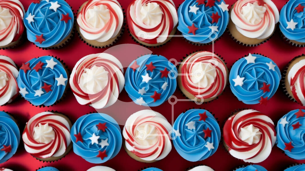 Intra Συλλεκτικό Ξύλινο Παζλ Plywood  4mm - Cupcakes 4ης Ιουλίου με παγωμένο κόκκινο, λευκό και μπλε Σε Ξύλινο Κουτί - Διαστάσεις: 10x10 cm – 25 κομμάτια