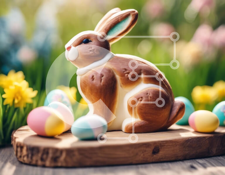 Intra Συλλεκτικό Ξύλινο Παζλ Plywood  4mm - Καφέ ειδώλιο λαγουδάκι και πολύχρωμα πασχαλινά αυγά στο γρασίδι Σε Ξύλινο Κουτί - Διαστάσεις: 10x10 cm – 25 κομμάτια