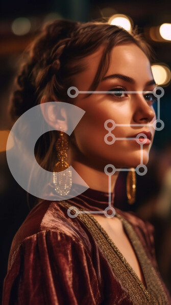 Intra Συλλεκτικό Ξύλινο Παζλ Plywood  4mm - Σοβαρή γυναίκα με κόκκινο βελούδινο φόρεμα με μακριά σκουλαρίκια Σε Ξύλινο Κουτί - Διαστάσεις Puzzle: 10x10 cm – 25 κομμάτια