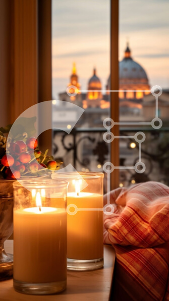 Intra Συλλεκτικό Ξύλινο Παζλ Plywood  4mm - Κεριά με φρούτα και λουλούδια σε ένα περβάζι παραθύρου Σε Ξύλινο Κουτί - Διαστάσεις Puzzle: 10x10 cm – 25 κομμάτια