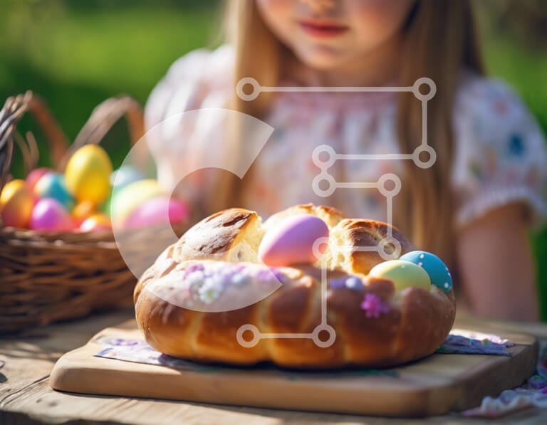 Intra Συλλεκτικό Ξύλινο Παζλ Plywood  4mm - Νεαρό κορίτσι σε τραπέζι με θέμα το Πάσχα με πολύχρωμα αυγά Σε Ξύλινο Κουτί - Διαστάσεις: 10x10 cm – 25 κομμάτια