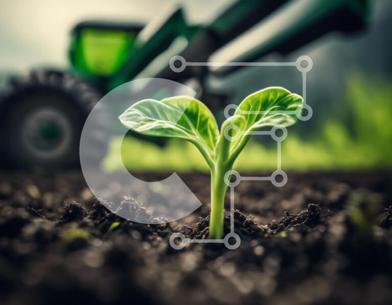 Intra Συλλεκτικό Ξύλινο Παζλ Plywood  4mm - Νεαρό φυτό μπροστά από το γεωργικό τρακτέρ Σε Ξύλινο Κουτί - Διαστάσεις: 10x10 cm – 25 κομμάτια