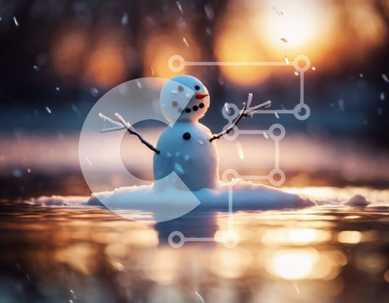 Intra Συλλεκτικό Ξύλινο Παζλ Plywood  4mm - Χιονάνθρωπος στο νερό στο ηλιοβασίλεμα Σε Ξύλινο Κουτί - Διαστάσεις: 10x10 cm – 25 κομμάτια