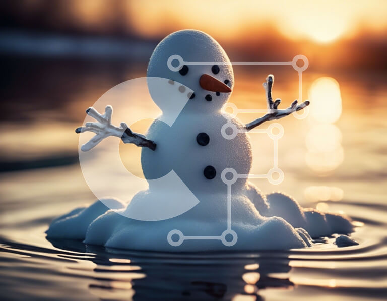 Intra Συλλεκτικό Ξύλινο Παζλ Plywood  4mm - Χιονάνθρωπος στο νερό με το ηλιοβασίλεμα Σε Ξύλινο Κουτί - Διαστάσεις Puzzle: 10x10 cm – 25 κομμάτια