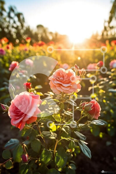 Σετ των 2 Intra Συλλεκτικό Ξύλινο Παζλ Plywood  4mm - Όμορφη εικόνα ενός χωραφιού με ροζ τριαντάφυλλα στο ηλιοβασίλεμα Σε Ξύλινο Κουτί - Διαστάσεις: 10x10 cm – 25 κομμάτια