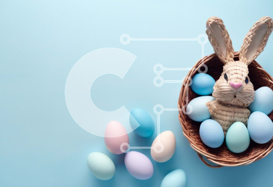 Intra Συλλεκτικό Ξύλινο Παζλ Plywood  4mm - Κουνέλι λαγουδάκι και Πασχαλινά αυγά σε μπλε φόντο Σε Ξύλινο Κουτί - Διαστάσεις: 10x10 cm – 25 κομμάτια